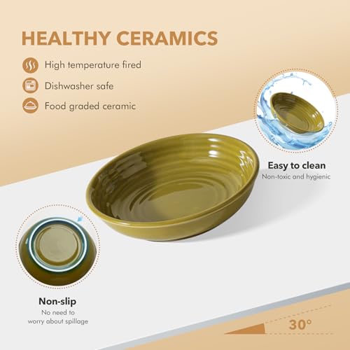 Havniva Ceramic Cat Bowl Whisker Friendly 5.5” Cat Dishes Shallow Cat Food Bowl Anti-Slip Pet Water Bowls for Indoor Cats, Wide Cat Food Dish Prevent Whisker Fatigue (3 Pack) - color: Matcha Green - A