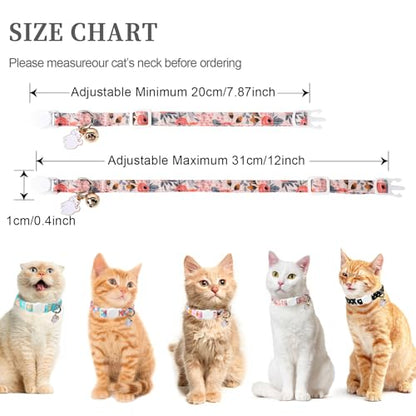 Unique style paws 2 Pack Kitten Collar Breakaway with Bell & Pendant, Adjustable Safety Cat Cotton Collars for Girl Boy Cats and Small Pets - color: blue & pink flower