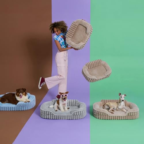 LE SURE Cute L-Plus Dog Beds, Orthopedic Waterproof Large Pet Bed with Sides, High Back Non-Slip Bottom and Egg-Crate Foam Dog Couch Sofa with Washable Removable Cover, Blue - color: Blue, size: 38.0"l X 28.0"w X 7"th