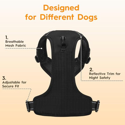 No Pull Dog Harness, No Chock Reflective Adjustable Soft Padded Pet Vest with Easy Control Handle, Easy Wearing with Stylish, Reinforced Knot, 2 Buckles - color: Black, size: X-Small