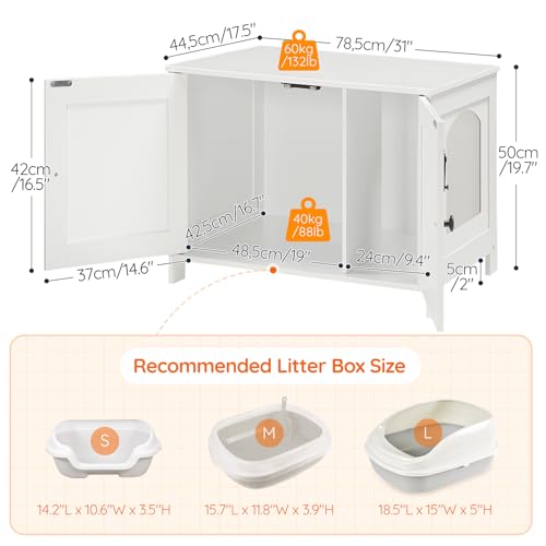 HOOBRO Litter Box Enclosure, Cat Litter Box Furniture with Removable Divider, Large Hidden Litter Box Furniture, Wooden Cat House, End Side Table, 31" L x 17.5" W x 19.7" H, White WT03MW01G2 - color: White