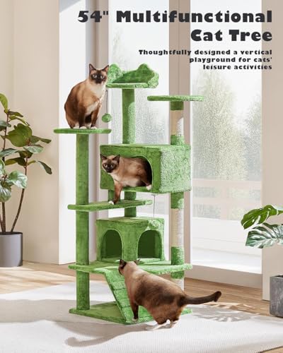 Yaheetech 54in Cat Tree, Cat Tower with Large Condo Sisal Scratching Posts and Dangling Balls, Pet Furniture for Kitten, Green - color: Green, size: 54in