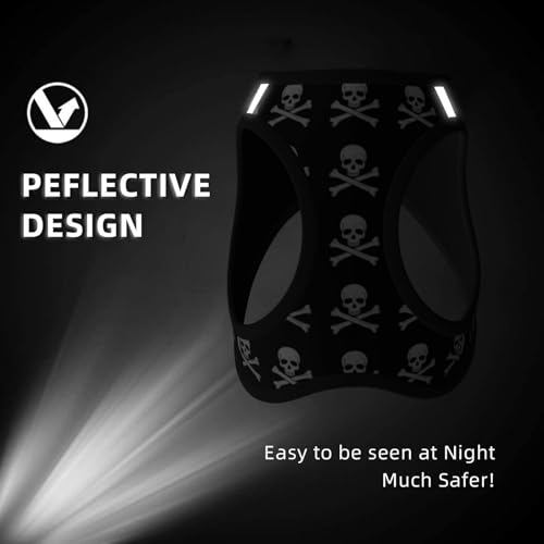 Reflective Dog Harness with Dual Clips, Skull and Crossbones, No Pull Breathable Mesh Vest, Multi Functional Gear for Running Hiking - color: Design (598), size: Small