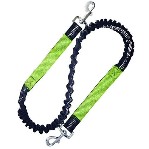 Bungee Dog Leash Extension Attachment 4ft with Double Swivel Clips for Bicycle, Running，Reflective Shock Absorbing Lead for Dogs up to 150 lbs (1, Green-Reflective) - color: Green-Reflective