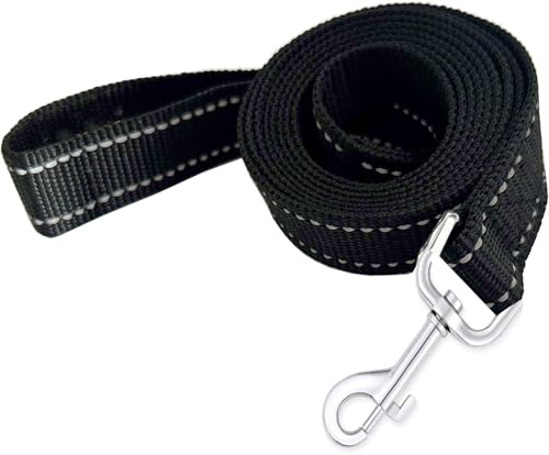 Reflective Dog Leash 4Ft /5 Foot /6 Feet Long, 1 Inch Wide, for Small and Medium Dogs - color: Reflective Black, size: 1'' x 4 FT