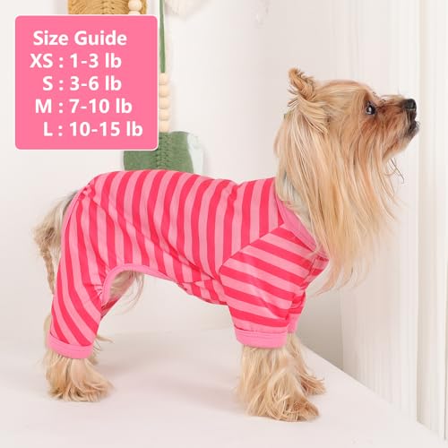 Dog Pajamas Pjs Stretchable Strip Dog Jumpsuit 4 Legs Pjs for Summer Dog Clothes Puppy Onesies Doggie Outfit (Pink, Small (Chest 13in)) - color: Pink, size: Small (Chest 13in )
