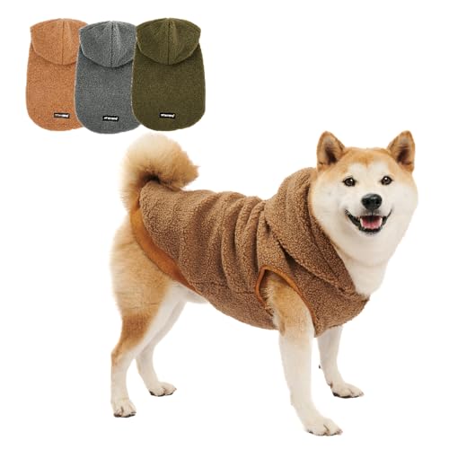 Tuff Pupper Fleece Dog Hoodie Sweater | Teddy Sherpa Outer & Soft Polar Fleece Lining | Adjustable Fit Winter Coat with Hood, Leash Hole, Ribbed Cuffs | for Small Medium Large XL XXL Dogs (Brown, M) - color: Brown, size: 25-40 lbs (Medium)