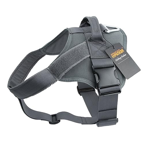EXCELLENT ELITE SPANKER Tactical Dog Harness Military Patrol Harness No-Pull Service Dog Vest Military Dog Vest Adjustable Training Working Dog Vest with Handle for Medium Large Dogs(Grey-XS) - color: Grey, size: XS-(19.5 - 25.5")