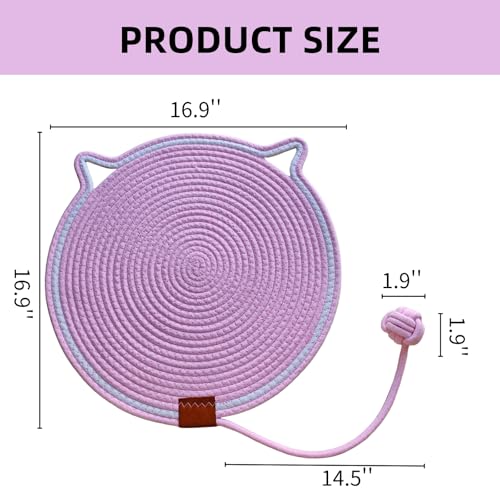 Cat Scratcher Mat, Natural Cotton Rope Cat Scratching Pad, 16.9'' Round Cat Wall & Floor Scratch Pad, Durable Double - Sided Cat Scratcher, Furniture Protector for Wall, Sofa, Couch, Carpet, Pink - color: Pink