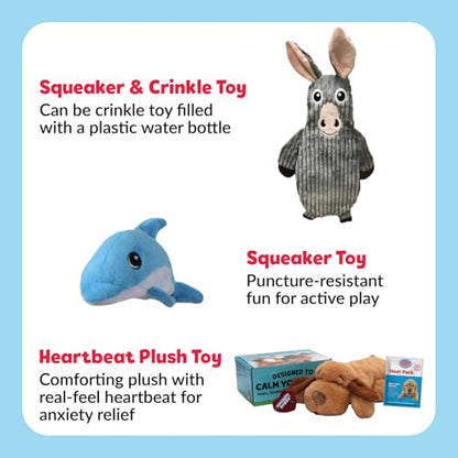 Snuggle Puppy Original, Dog Toy with Calming Heartbeat, Soothing Plush Companion Reduces Pet Anxiety, Includes Heat Pack & Batteries + 2 Tender-Tuff Dog Toys, Squeaker & Crinkle Toy - color: Biscuit Bundle 2