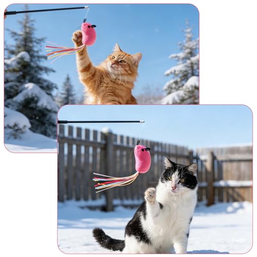 5PCS Premium Catwandtoy Accessories with Ribbons, Cat Mouse Toy for Indoor Catkitten Play Flopping Toy Filled Soft Plush Interactive No Catnip Feline Chew Plaything for Indoor Cats Kitten Exercise