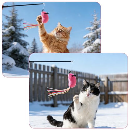 5PCS Premium Catwandtoy Accessories with Ribbons, Cat Mouse Toy for Indoor Catkitten Play Flopping Toy Filled Soft Plush Interactive No Catnip Feline Chew Plaything for Indoor Cats Kitten Exercise