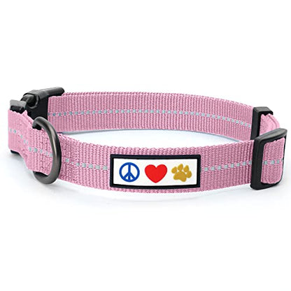 Pawtitas Recycled Dog Collar with Reflective Stitched Puppy Collar Made from Plastic Bottles Collected from Oceans Extra Small Pink Cherry Blossom - color: Recycled Pink, size: X-Small (Pack of 1)