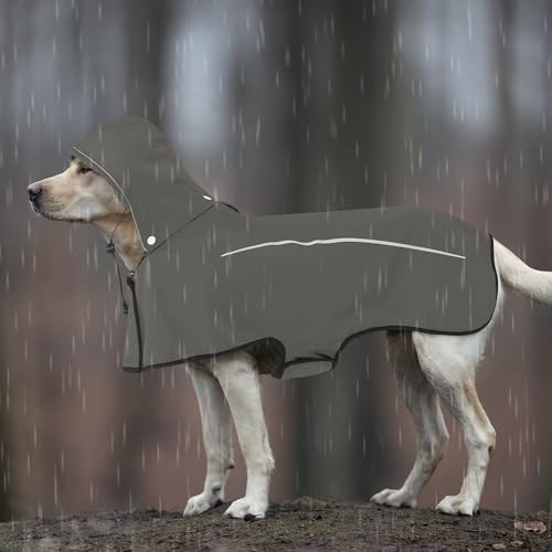 Mile High Life Dog Raincoat, Adjustable Waterproof Pet Rain Jacket, Reflective Hooded Poncho for Small Medium Large Dogs, Lightweight Breathable Pet Rain Coat (Dark Gray,M Chest 22"-28") - color: Gray, size: Medium