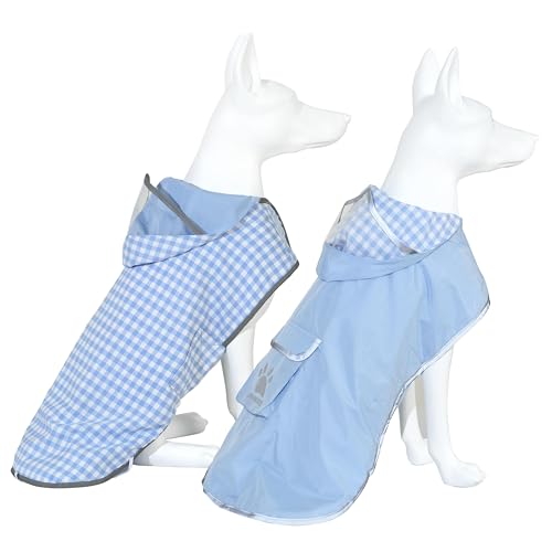 Dog Raincoat Reversible,Waterproof Dog Rain Coat Hooded Slicker Poncho with Reflective Strip, Plaid Double Layer Rain Jacket for Small Medium Large Dogs (Light Blue, X-Small(4-9lb)) - color: Light Blue, size: X-Small(4-9lb)