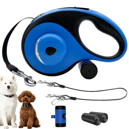 26ft Retractable Dog Leash for Large Dogs with Poop Bag Holder and LED Light,Heavy Duty Retractable Dog Leash with Chew Proof Extender,One-Hand Lock System,Impact-Resistant,Up to 110 lbs (Blue) - color: Blue