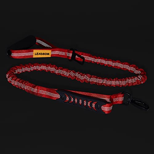 6FT Highly Reflective Heavy Duty Elastic Bungee Medium and Large Dog Leash Shock Absorbing with Comfortable Padded Handle and Traffic Handle Suitable for Training Red - color: Red