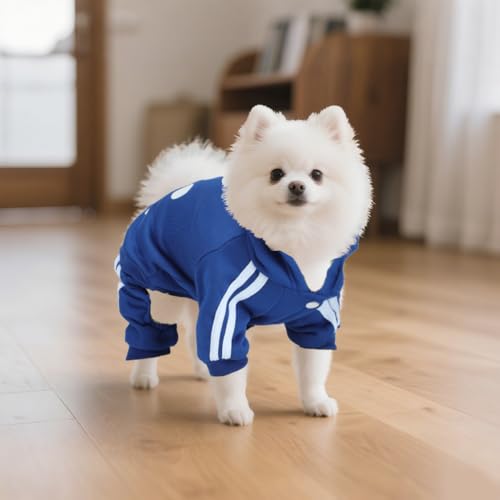 Dog Hoodie 4 Legs Jumpsuit for Small Dogs Puppy Clothes Dog Pullover Sweatshirt Cotton Doggie Winter Coat Cat Apparel(X-Small,Blue) - color: Blue, size: X-Small