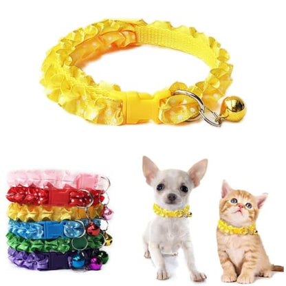 Extra Small Dog Collar with Bell, Yellow Puppy Collar Girl Cat Bell Collar Lace Adjustable for XXS Xs Small Pet Dogs Animal Litter Tiny Kitten Female, XSmall - color: Yellow, size: Neck 7.5-12.6"