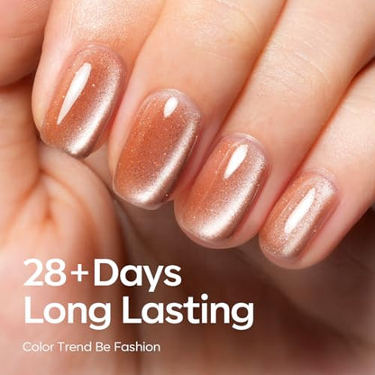 modelones Cat Eye Gel Nail Polish, 6 Colors Nude Gel Polish Pink Glitter Brown with Magnet Sparkle Galaxy Series Nail Polish Kit Soak Off Led Nail Art Manicure Salon DIY Gifts - color: A-0 Nude Pink Honey