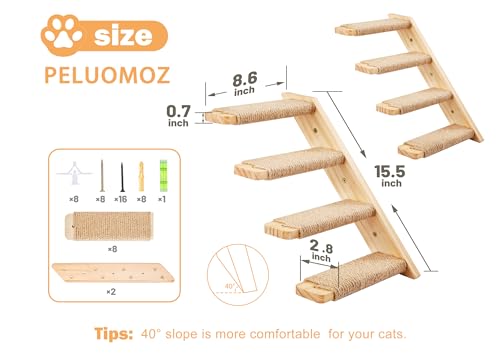 Cat Climbing Stair Shelf, Wall Mounted Ladder 2PCS 4 Steps Reversible Left & Right Direction, for Cats up to 15 Pounds, Cat Stairway with Jute Scratching Ladder Shelves for Kitten Perch Sleeping - color: 2 Pieces