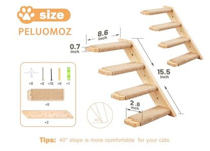 Cat Climbing Stair Shelf, Wall Mounted Ladder 2PCS 4 Steps Reversible Left & Right Direction, for Cats up to 15 Pounds, Cat Stairway with Jute Scratching Ladder Shelves for Kitten Perch Sleeping - color: 2 Pieces