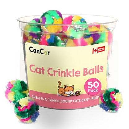 Crinkle Cat Toy Balls 50 Pack | Soft Cat Crinkle Toys for Indoor Cats & Kittens | Food-Grade Acetate Safer Than Mylar | Made in Canada - style: 50 Pack