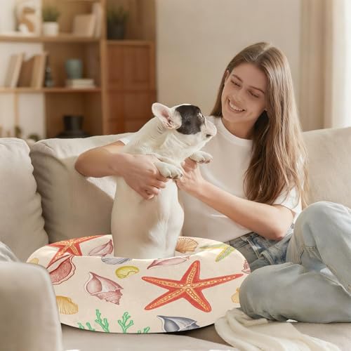 Round Cat Bed Dog Bed,13in Seashell Washable Non-Slip Bottom Soft Pet Bed for Small Medium Dogs and Cats - size: 13in