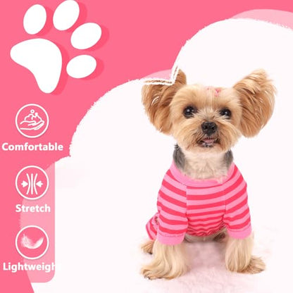 Dog Pajamas, Stretchy Puppy Jammies Onesie, Comfy Doggie Striped Pjs, Lightweight Soft Puppy Outfit, Dogs Clothes for Small Size Girl Boy(Pink,XS) - color: Pink, size: X-Small (Chest 12.2 in)