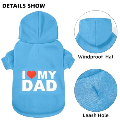 Dog Sweater Dog Hoodie Cold Weather Coat Hooded Sweatshirt for Puppies,Cats, Small Medium Large Dogs (Blue(I Love My Dad), Large/X-Large)