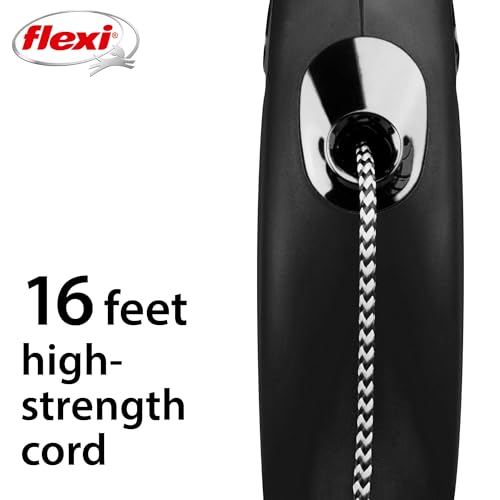 FLEXI New Classic Cord Retractable Double Dog Leash for Small Dogs Upto 18 lbs. – 16 ft., Black | Tangle Free Pet Walking Leash with One-Handed Brake, Pause, Lock