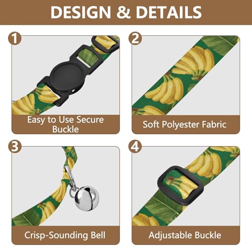 Tropical Banana Leaf Puppy Collar 2 Pack Lightweight Pet Collar for Cats and Dogs Adjustable 10.6 to 17.1 Inches - color: Tropical Banana Leaf