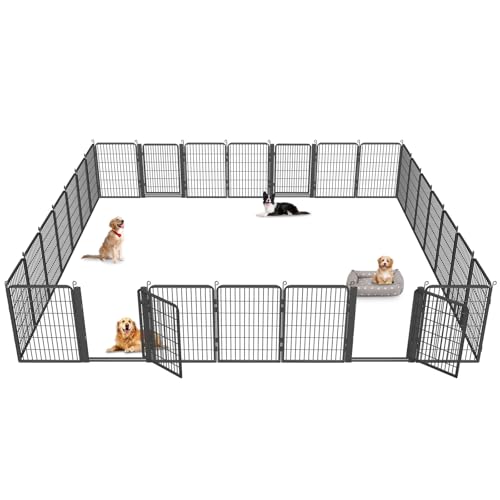 Low Threshold Dog Playpens Fence Indoor, 40 inch 28 Panels Heavy Duty Metal Outdoor Pet Playpen for Large/Medium/Small Dogs, Tall Dog Play Exercise Pens Outside - color: 28 Panels-40 Inch