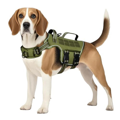 Tactical Dog Harness Medium Sized, Heavy Duty No Pull Dog Harness with Handle, Easy On and Off Service Dog Vest with Molle System, Reflective Pet Vest for Walking Hiking Training - color: Green, size: M(Neck:17-23",Chest:22-32"),35-50 lbs