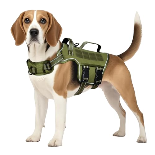 Tactical Dog Harness Medium Sized, Heavy Duty No Pull Dog Harness with Handle, Easy On and Off Service Dog Vest with Molle System, Reflective Pet Vest for Walking Hiking Training - color: Green, size: M(Neck:17-23",Chest:22-32"),35-50 lbs
