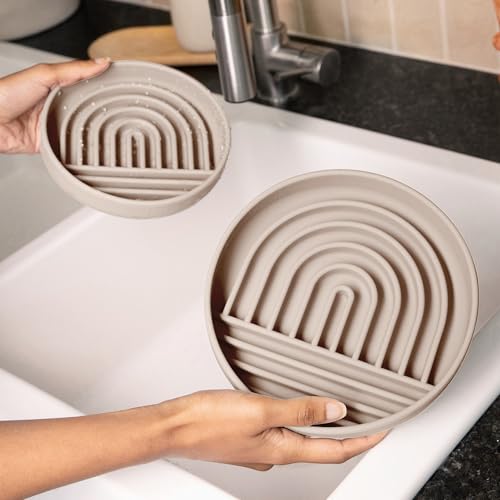 Should We Go? Slow Feeder for Dogs & Cats, The Slowdown Bowl Silicone Slow Eating, Modern Lick Mat Design, Reduces Gulping, Fits 2 Cups, 7.5” Across x 1.5” Tall, Mealtime Challenge, Medium-Sand - color: Sand - Rainbow Design, size: Medium (7.5” Across x 1