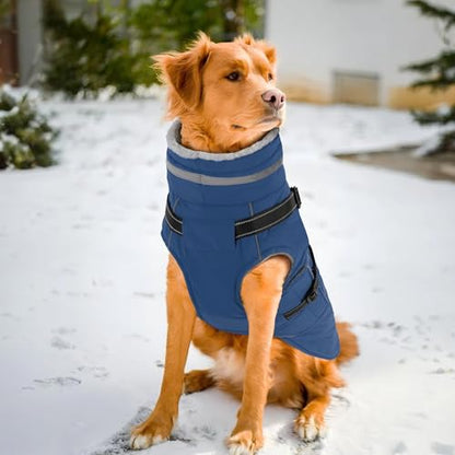 Dog Coat Medium, Built-in Harness Dog Jacket with Warm Fleece Lining, Waterproof Reflective Dogs Winter Coat, Pet Coats with Pocket and Trash Bags (Navy Blue, Medium) - color: Navy Blue, size: Medium