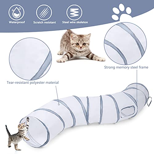 Sheldamy Cat Tunnel, S-2-Way Cat Tunnels for Indoor Cats, Collapsible Cat Play Tunnel, Interactive Toy Maze Cat House with 1 Play Ball for Cats, Puppy, Kitty, Kitten, Rabbit (White & Gray) - color: S-2 Way White & Grey