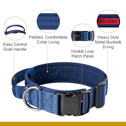 OneTigris Tough Dog Collars, Tactical Dog Collar with Handle, Milltary Adjustable Dog Collar with Heavy Duty Metal Buckle for Training (Blue, S) - color: Blue, size: S