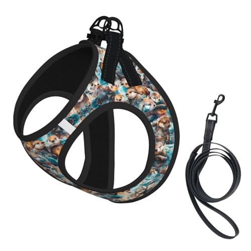 Cute Otter Pet Harness Escape Proof Dog Harness Adjustable Mesh Padded Reflective Dog Vest Harness and Leash Set Medium - color: Style 1, size: Medium