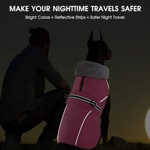 Dog Coat Large, Windproof Dog Jacket with Warm Fleece Lining, Thickened Collar Dogs Winter Coat, Adjustable Reflective Pet Coats for Cold Weather (Pink, X-Large) - color: Pink, size: X-Large