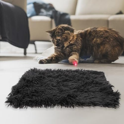Ciieeo Fluffy Pet Pad Double-Layer Plush Dog Blanket Warm Soft Crate Mat Anti-Slip Cushion for Small Medium Large Dogs and Cats Deep Gray S