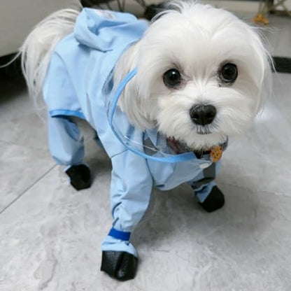 Dog Raincoat with Boots,Waterproof Dog Raincoats with Hood,Raincoat with Reflective Strap, Lightweight Rain Jacket with Leash Hole (Blue Cloud (Detachable Tail), XXL (14-17lb)) - color: Blue Cloud (detachable tail), size: XXL (14-17lb)