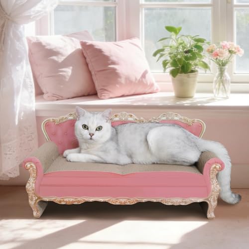 Cardboard Cat Scratcher Bed - Couch Shaped Cat Scratching Board, Cute Lounge Bed Scratching Pad for Indoor Cats Resting Playing - color: Pink