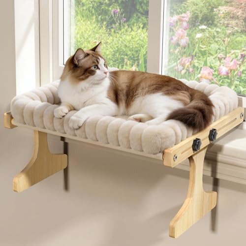 Cat Perch for Window XiaZ Cats Hammock Indoor Cat Bed for Window Adjustable Wooden Frame W/Soft Warm Plush-Lined Cushion Perfect for Bird Watching Sunbathing Space-Saving Easy Install Single Layer - size: Single Layer