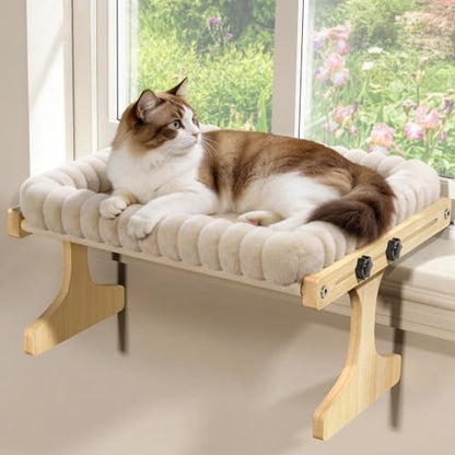 Cat Perch for Window Cats Hammock Indoor Bed for Window Adjustable Wooden Frame Bird Watching Sunbathing Space-Saving Single Layer 18 * 16 * 9.4inch (Small Breeds Recommended) - size: Single Layer