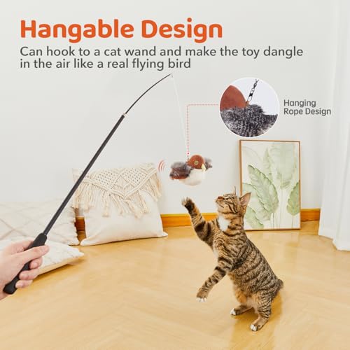 Potaroma Cat Toys Rechargeable Flapping Bird Sparrow, Lifelike Chirp Tweet, Touch Activated Kitten Toy Interactive Cat Exercise Toys for All Breeds Cat Kicker Catnip Toys 4.0 Inches - size: 4.0 inches, style: Sparrow