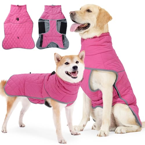 Dog Winter Coat with Harness, Reflective Windproof&Waterproof Fleece Jacket for Cold Weather, Dog Pullover Jumpsuit Snowsuit for Small Medium Large Dogs, Pink 3XL - color: Fuchsia, size: XXX-Large