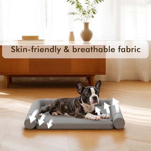 Orthopedic Dog Bed for Small Dogs,Pet Bed with Removable Bolsters, Dog Couch with Removable Washable Cover,Grey - size: Bolster S