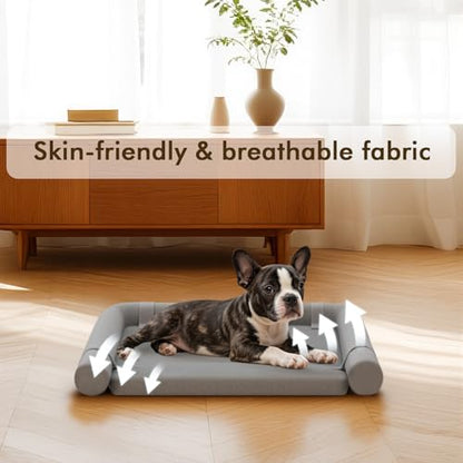 Orthopedic Dog Bed for Small Dogs,Pet Bed with Removable Bolsters, Dog Couch with Removable Washable Cover,Grey - size: Bolster S